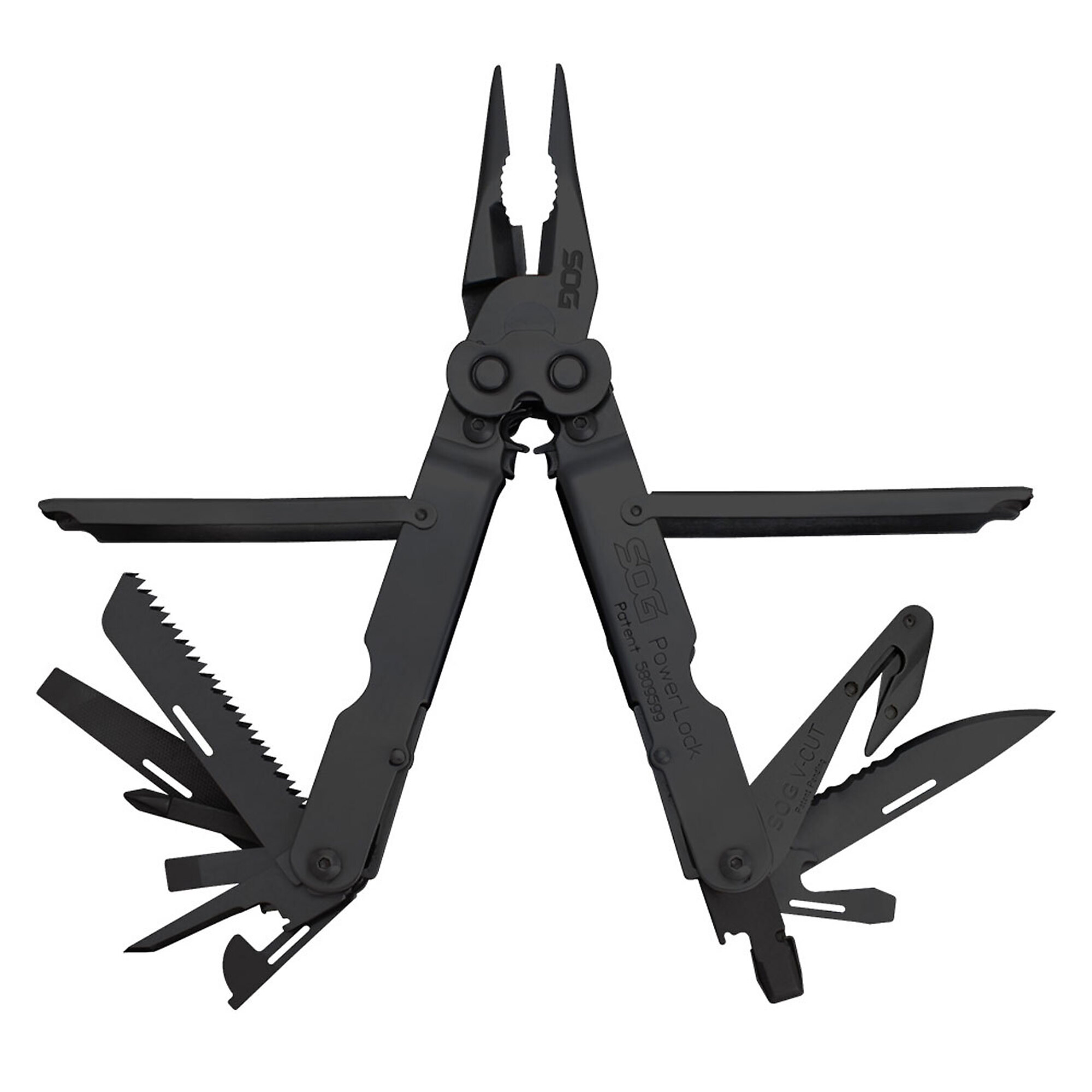 SOG PowerLock EOD Multi-Tool with V-Cutter - 18 Tools, Stainless Steel, Black Oxide Finish, Nylon Case, Model# SOG-B63N-CP